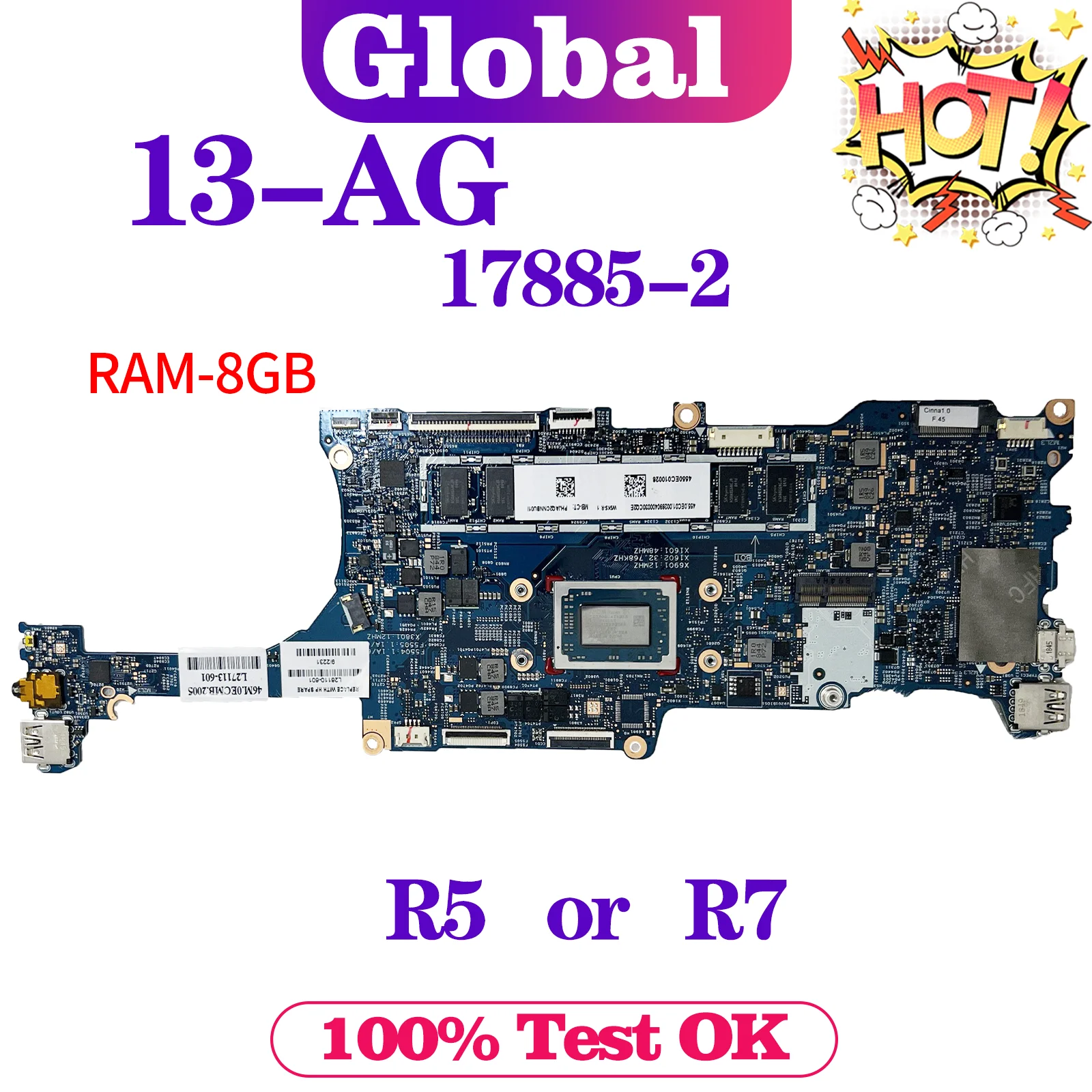 

KEFU 17885-2 Mainboard For HP 13Z-AG 13M-AG 13-AG L26110-601 L26110-001 TPN-W133 Laptop Motherboard R5 R7 RAM-8GB