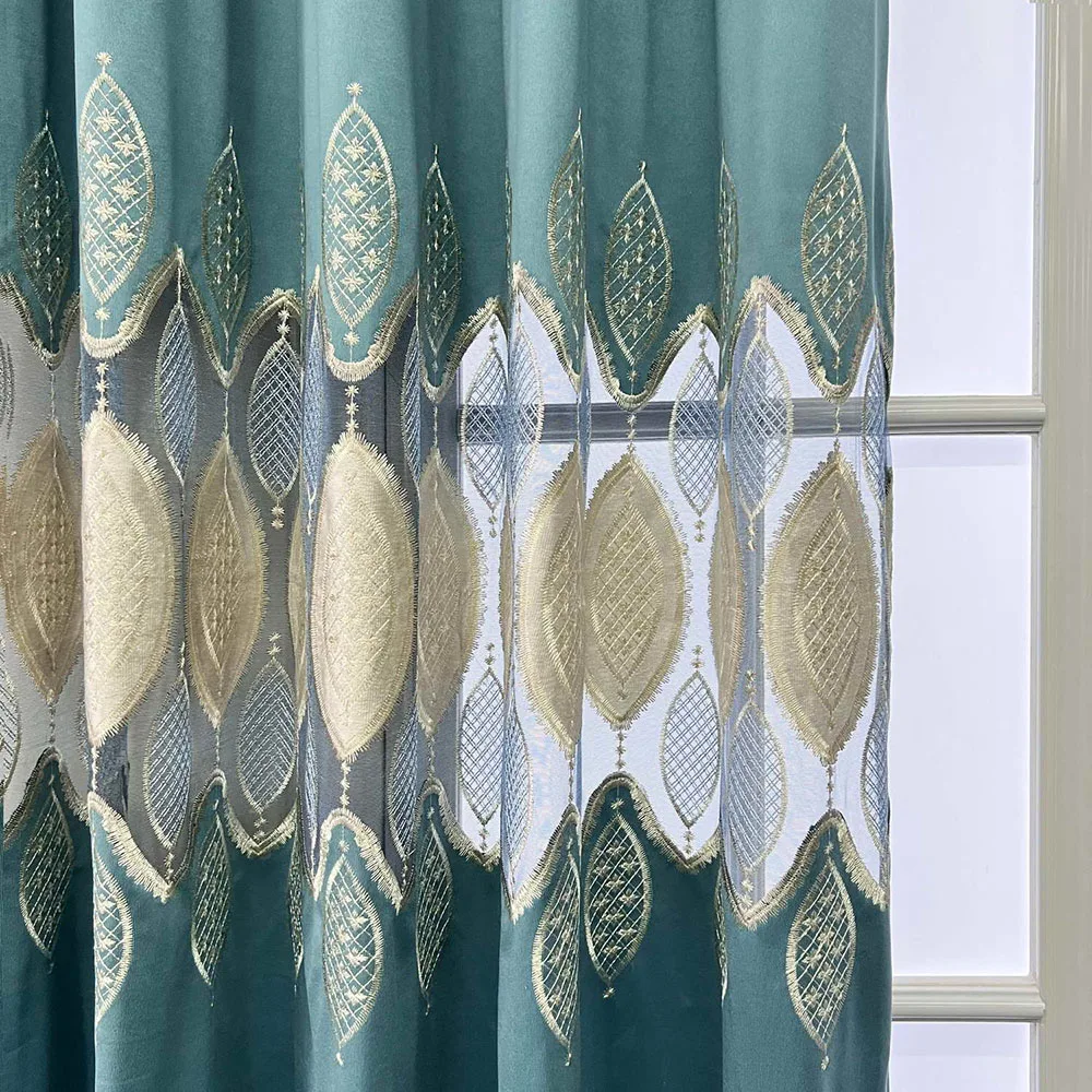 

American Light Luxury Hollow Leaves Embroidery Curtains For Living Room Delicate Embroidered Sheer Drapes For Bedroom Balcony
