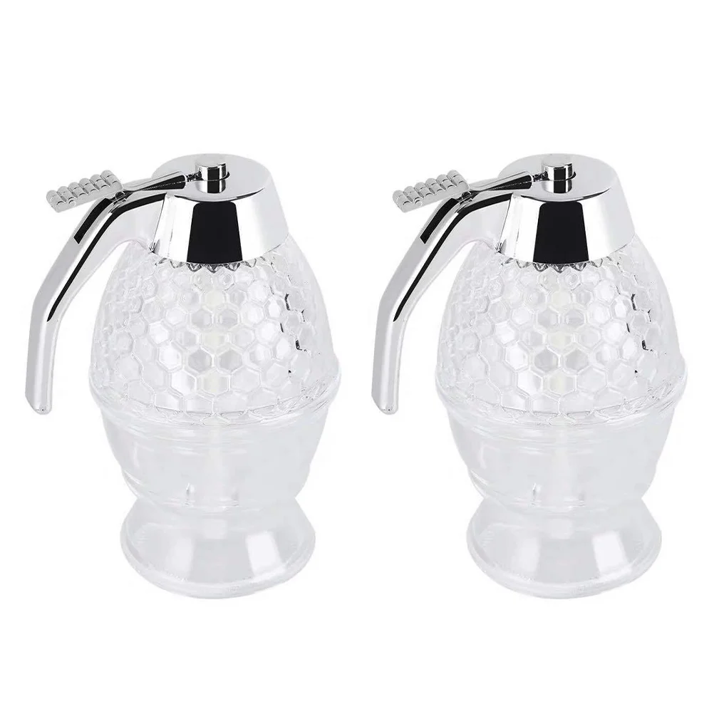 

2 Pcs Honey Dispenser Syrup Sugar Pot Juice Jar Plastic Container Dipper Glass Containers Kitchen Accessory