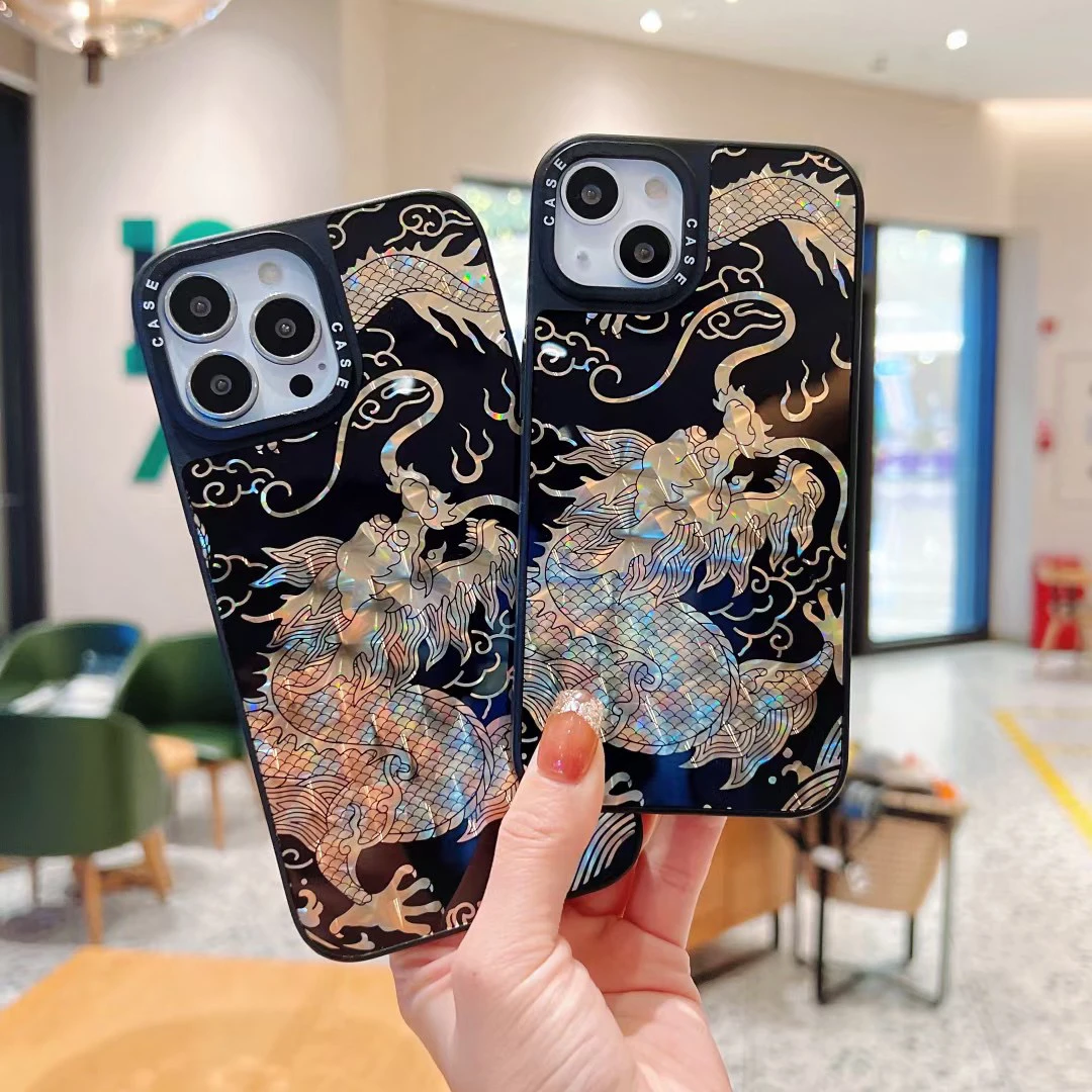 

Luxury True Dragon Glow Phone Case For iPhone 13 12 11 Pro Max XR XS MAX 8 X 7 SE2 Soft Shell Reflective IMD Back Cover