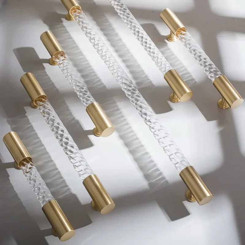 Роскошные латунные акриловые скрученные ручки Nordic светильник дверные Длинные с
