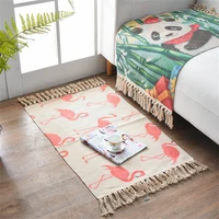 handmade woven rug bohemian room decor anti slip bedside floor cotton carpet knotted tassels flamingo small mats geometric print