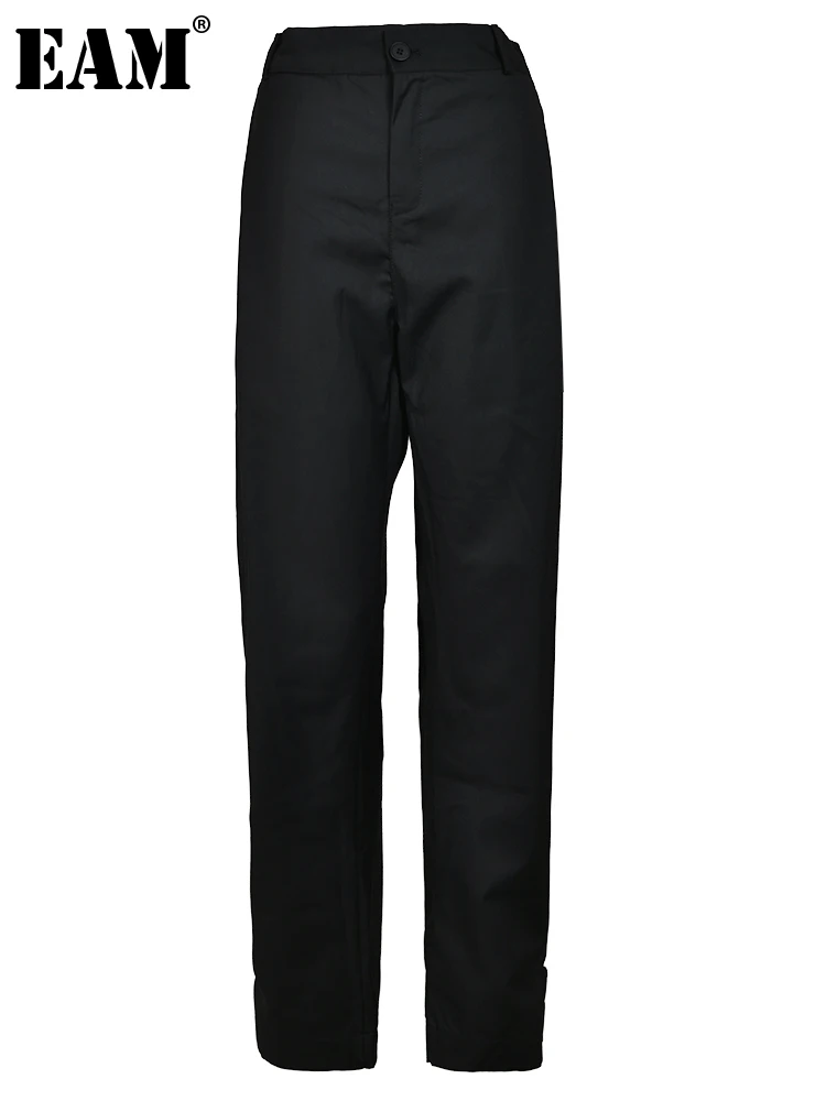 

[EAM] Черные Короткие Длинные широкие брюки с высокой эластичной талией, новые свободные брюки для женщин, модные весенне-осенние 2023 CPG0361