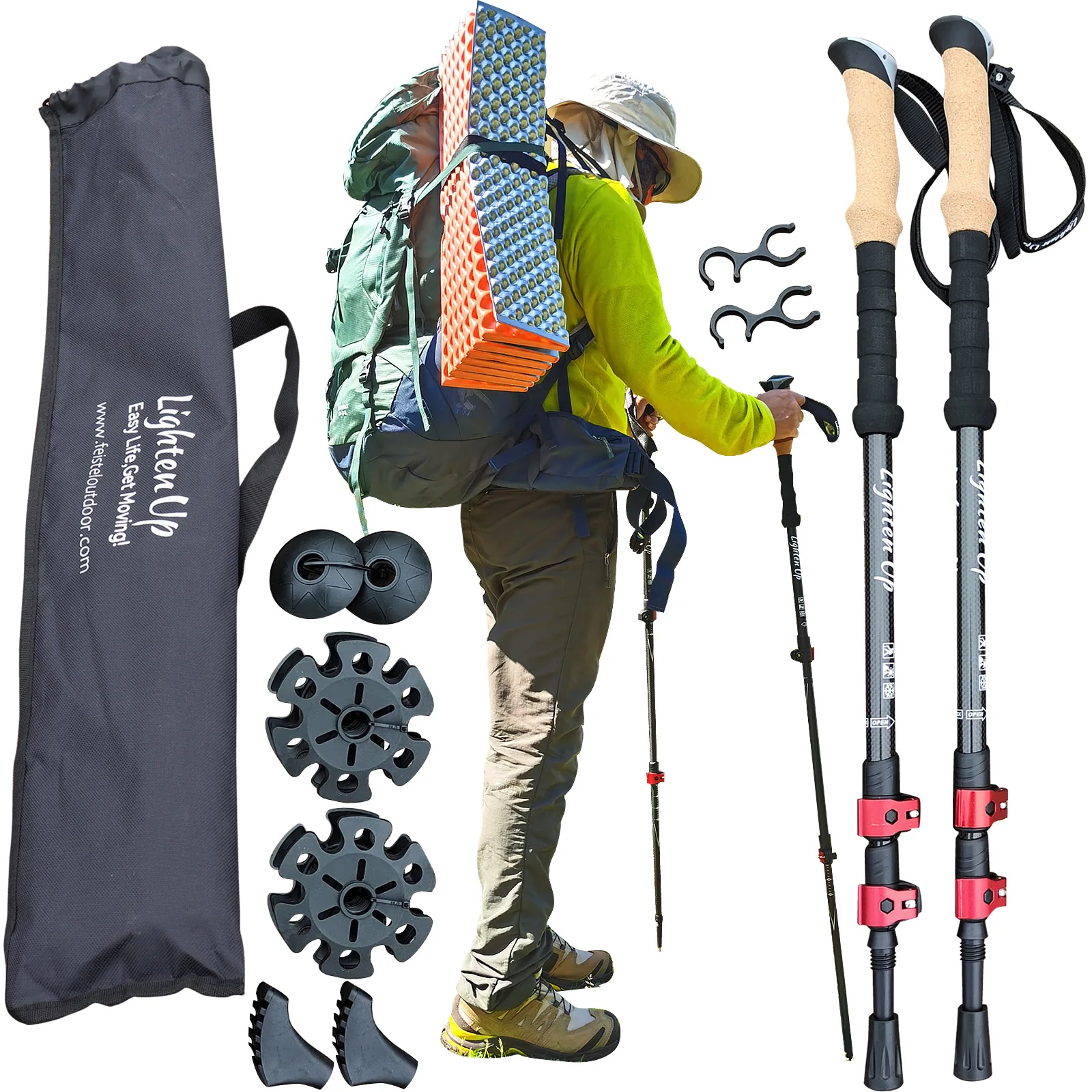 

Lighten Up Climbing stick Trekking Poles 2pc Carbon Fiber Collapsible Telescopic Sticks Lightweight Walking Hiking Stick 폴대 Pole