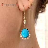 fashion new natural turquoise inlaid diamond edge earrings personality exquisite banquet jewelry