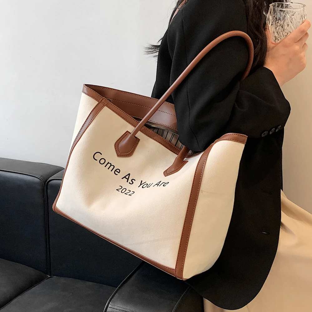 

Toptrends Canvas Large Shoulder Tote Bags For Women 2022 Trend Fashion Designer Big Shopper Female Purse Travel Ladies Handbags