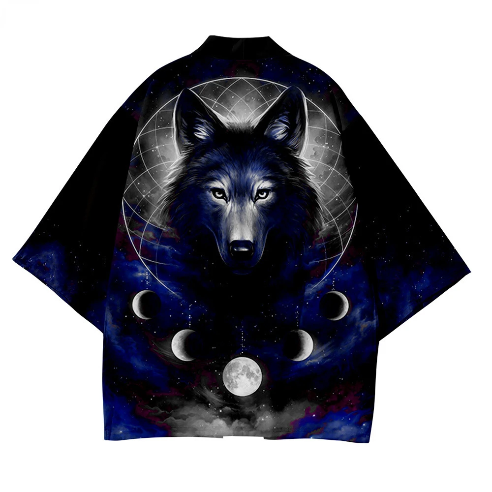 

Kimono Kimetsu No Yaiba Robe Cardigan Men Shirts Plus Wolf Print Fashion Beach Japanese Yukata Haori Women's Clothing