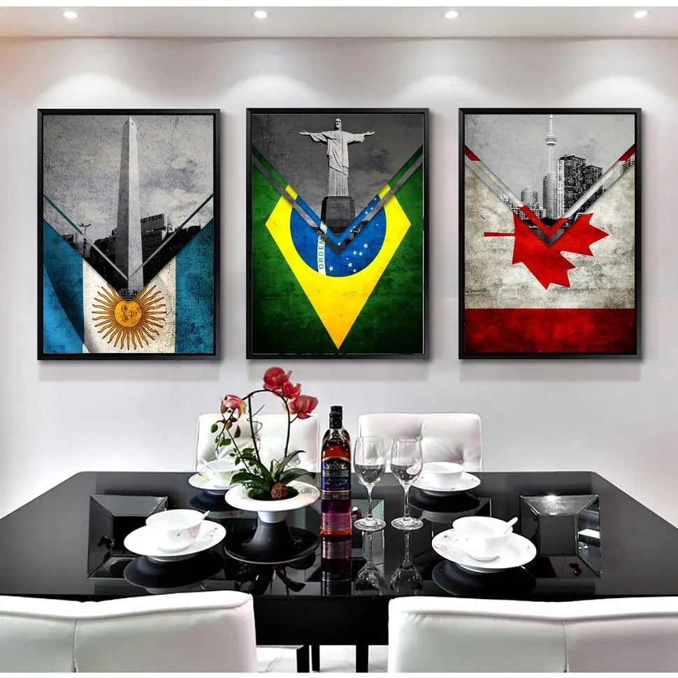 

Flags Argentina Brazil Canada Spain England US Mural Posters Wall Print Art Pictures Canvas Paintings for Living Room Home Decor