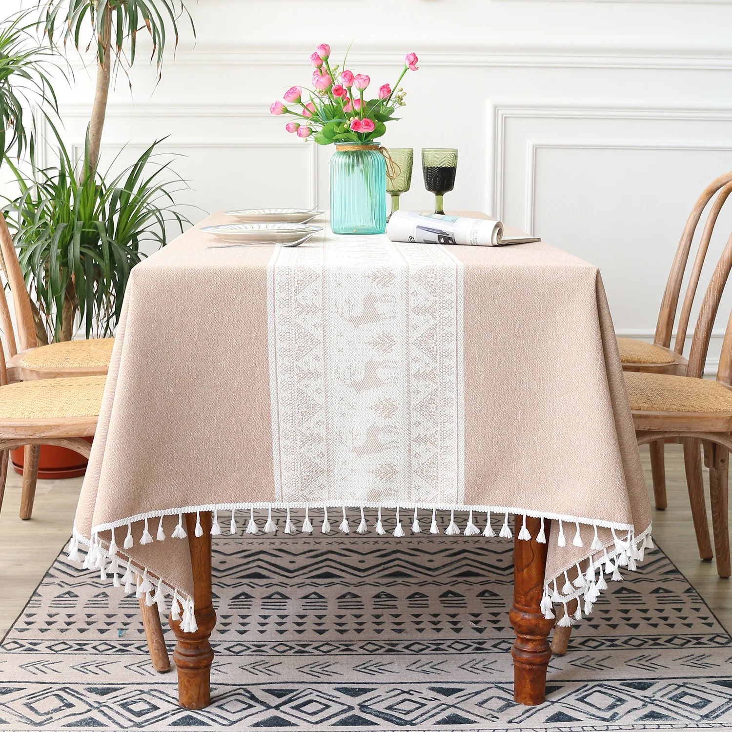 

Linen Tablecloth Rectangular Tables Cloth With Tassel Waterproof Coffee Desks Cover for Dining Table Wedding Decor