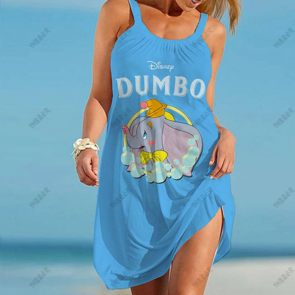 

Disney Dumbo Print Casual Sleeveless Sundress Women Clothing Shoulder Mini Dress Summer Fashion Sexy Ladies Beach Party Dress