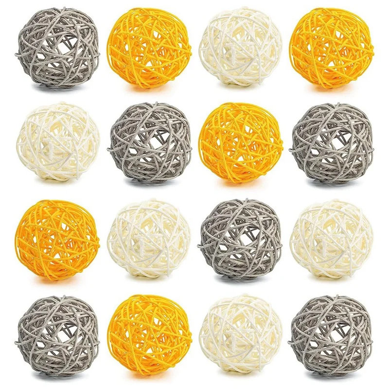 

BMBY-Decorative Balls For Bowl Centerpiece,16PCS Large Rattan Balls 2.8 Inch Yellow Wicker Balls Decorative Twig Orbs Spheres