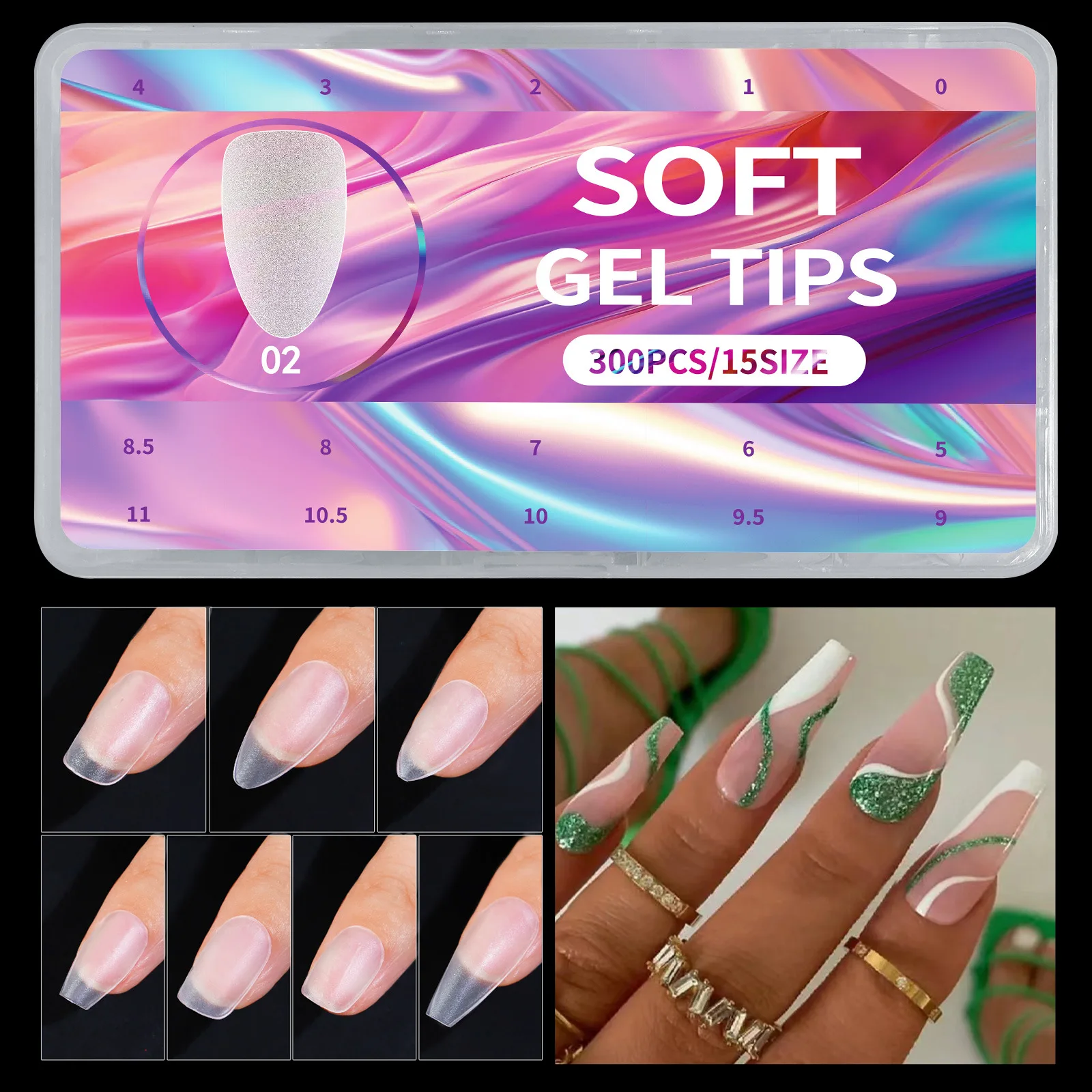 300 Шт. Матовые Типсы Короткие Дизайнерские Лаки Мягкие Гелевые Ногти Не Требуется