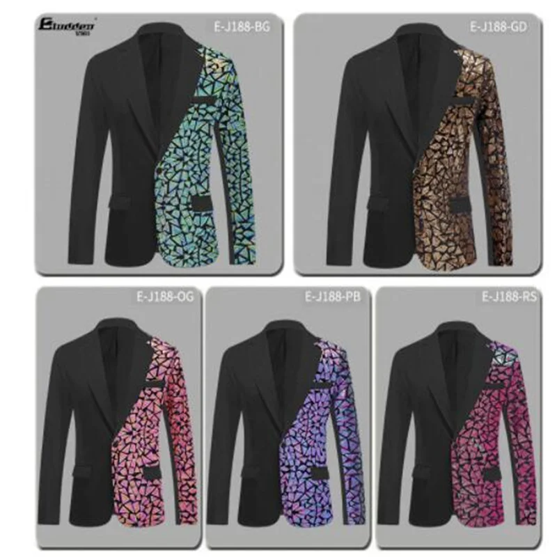 

Flannelette Blazers Mens Suits Jackets Performance Coat Nightclub Singer Casual Fancy Sequins Dress Black Splice Fashion Clothes