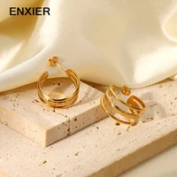 enxier geometric c shaped hoop earrings for women girl jewelry 316l stainless steel plated gold female earring gift