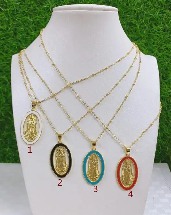 

New Design Virgin Mary Oval Pendant Necklaces For Women Copper Zircon Gold Chain Vintage Charm Sweater Necklace Jewelry