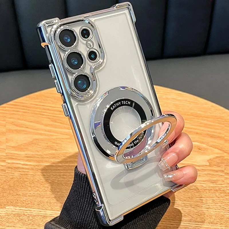 Роскошный ударопрочный прозрачный чехол с магнитным покрытием и подставкой для