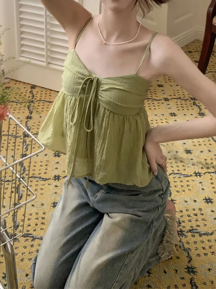 Женский шифоновый жилет на бретелях с бантом Новинка лета Корейская версия милый