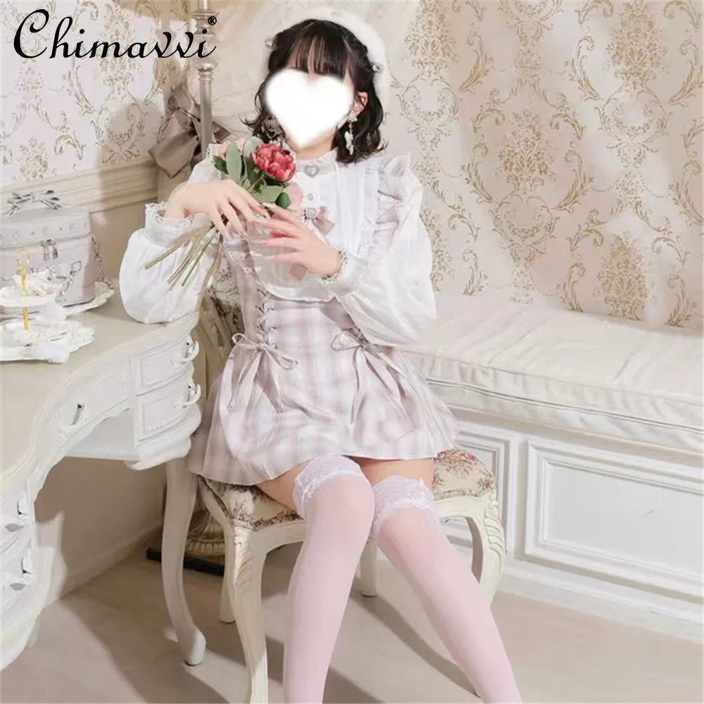 Милые комплекты шорт в японском стиле. Новое весенне-осеннее женское клетчатое