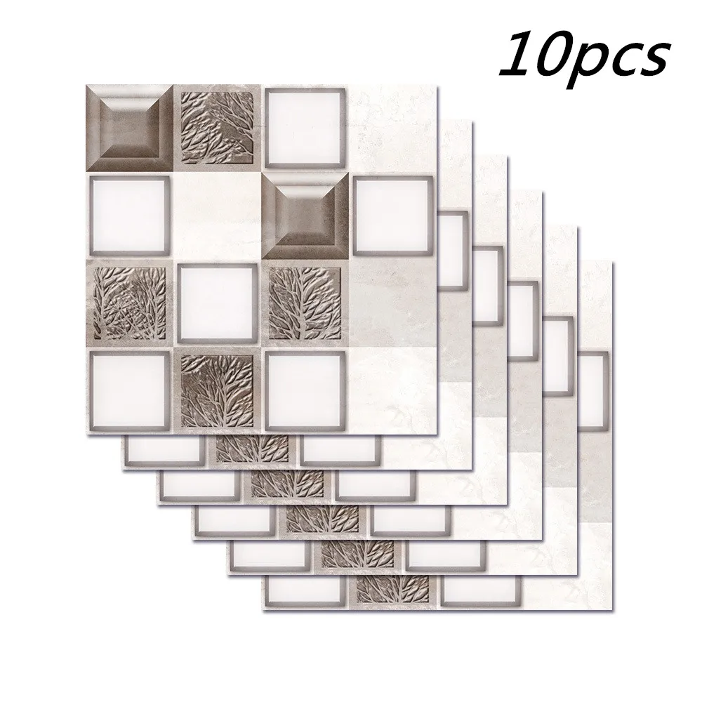 

10pcs European Home Bathroom Decor Wall Sticker 3D Mosaic Tile PVC Sticker Living Room Kitchen Bedroom Decoration Accessories