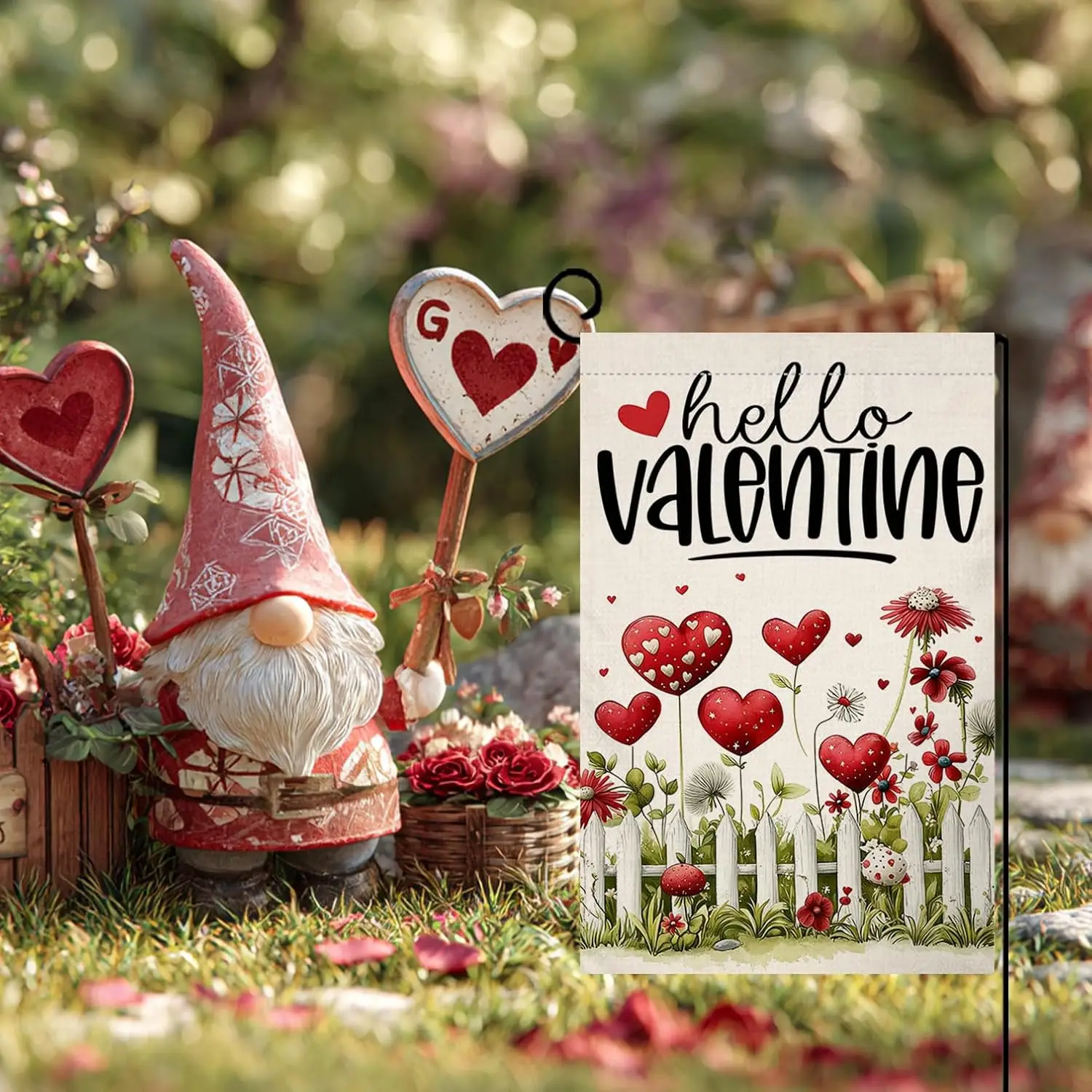 Фото Флаг BLKWHT Valentines Love Floral Garden 12x18, вертикальный, двусторонний, с красными цветами, для весеннего декора фермерского дома, для улицы, SSL №3