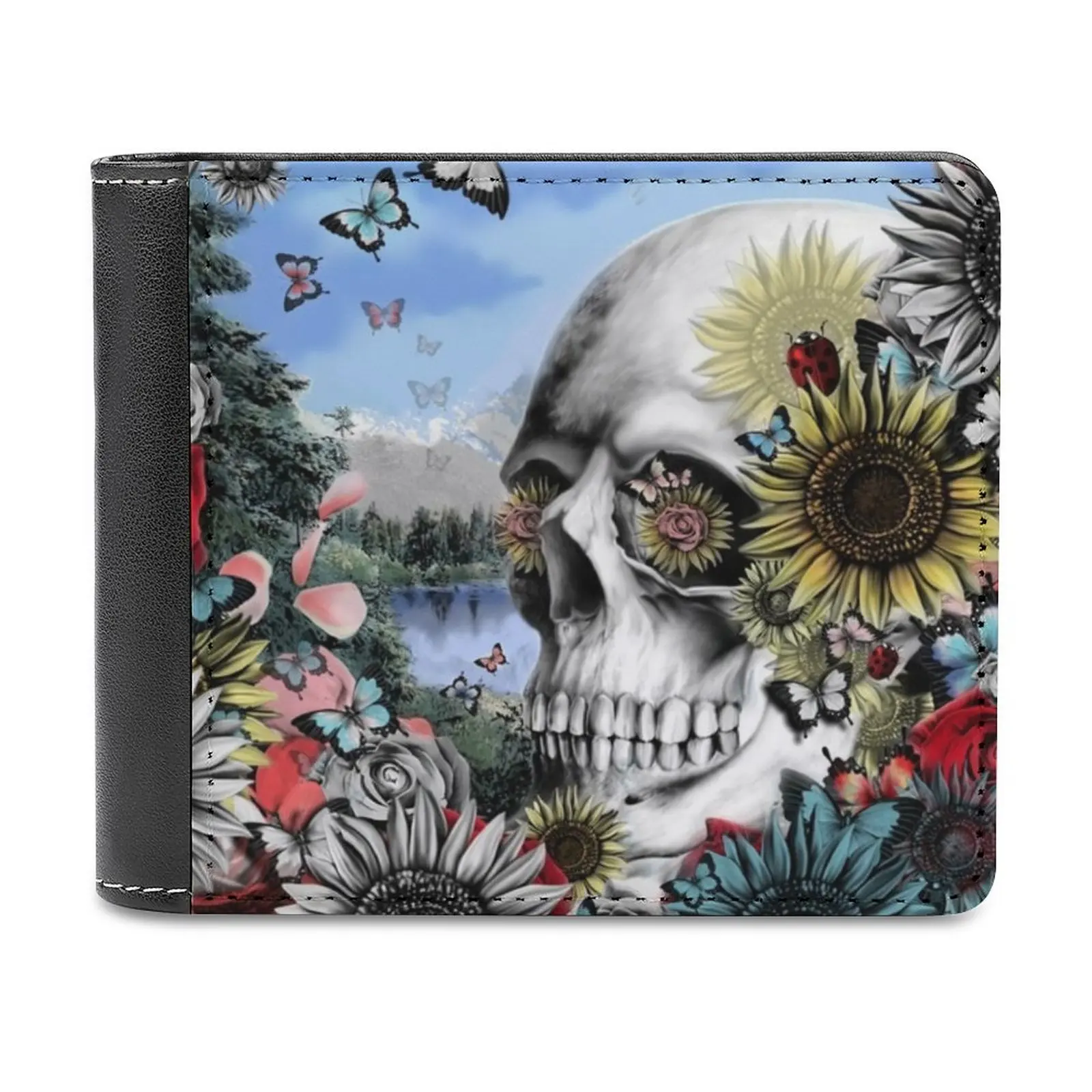 

Nature Skull Landscape New Men Wallets Pu Leather Men Purse High Quality Male Wallet Nature Skull Floral Skull Skull With