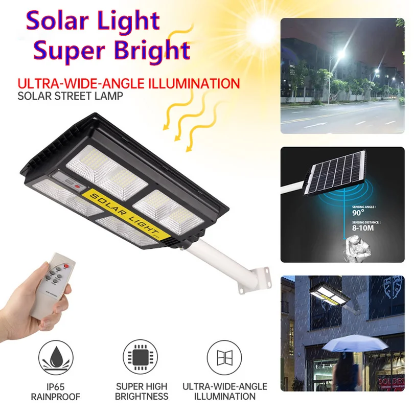 150W 720 LED Solar Street Light With Remote Control IP65 Waterproof Induction High Pole Wall Light Built-in 120000mah Battery