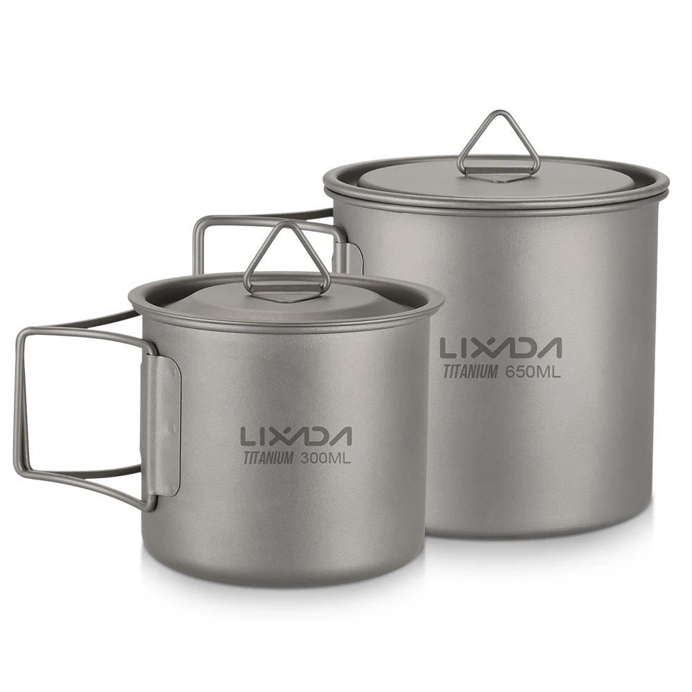 300ml / 350ml 420ml 550ml 650ml 750ml Titanium Cup Outdoor Portable Camping Picnic Water Mug with Foldable Handle |