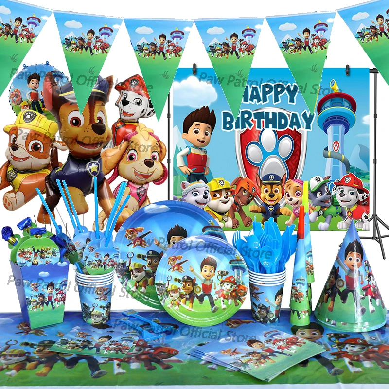 

PAW Patrol Kids Birthday Party Supplies Foil Balloon Disposable Tableware Set Dog Chase Marshall Skye for Birthday Decoration