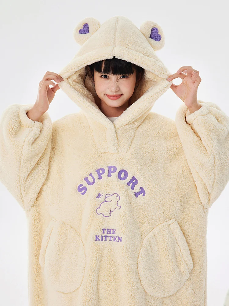 Ночная рубашка Kiss Cat женская осенне-зимняя милая пижама средней длины из