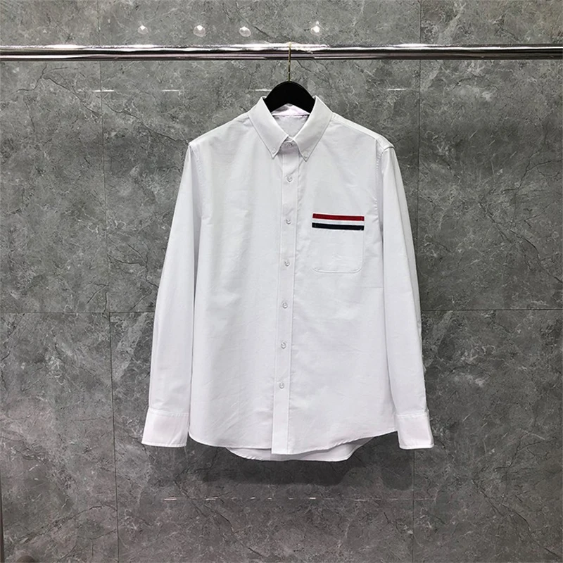 

TB THOM Men's Long Sleeve Slim Fit Casual Shirts Contrast Collar and Convertible Cuffs Dress Shirt High Quality Design TB Shirt