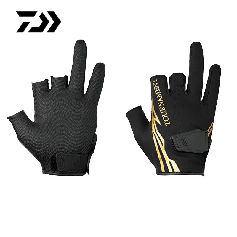 

Daiwa Anti Slip Leather Fishing Gloves Three Finger Cut UV Protection Kayaking Gloves Outdoor Sports Camping Hiking Fishing Wear