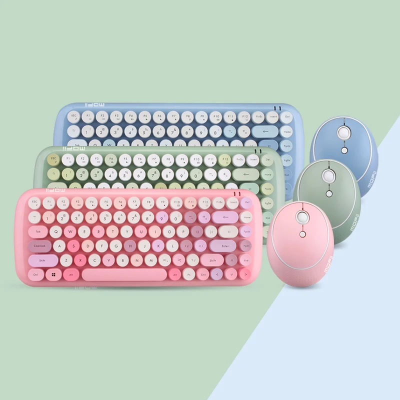 

Cute Wireless Keyboard Set Mixed Candy Color Round Keycap Typewriter Keyboard and Mouse Comb for Laptop Notebook PC Girls Gift