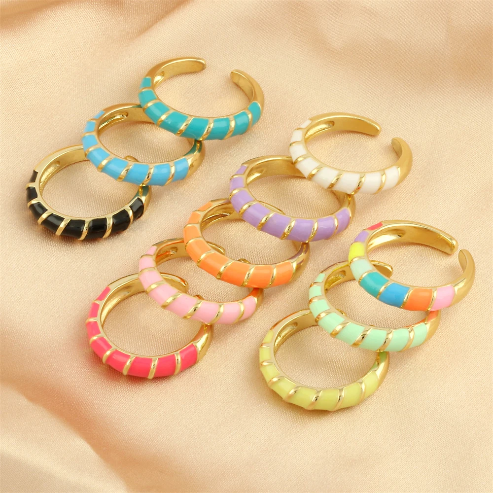 

Korean Minimalist Colorful Twisted Enamel Rings For Women Fashion Irregular Vintage Metal Open Index Finger Temperament Jewelry