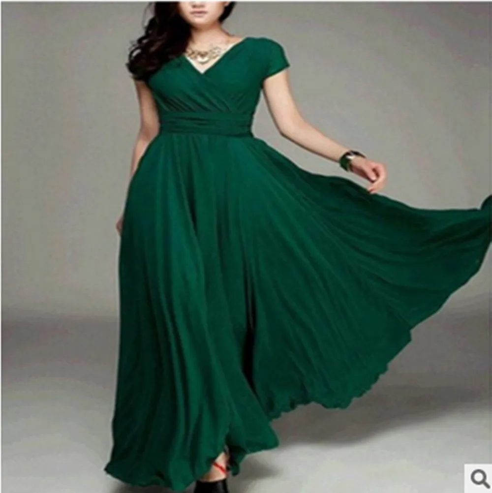 2023 New in Women Elegant Chiffon Long Evening Dress Sexy Deep V-neck Short Sleeve Bridesmaid Dresses Slim Waist 5XL