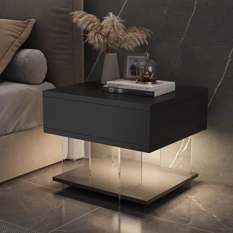 

Luxury Hanging Nightstands Acrylic Transparent Minimalist Black Side Table Storage Box Drawers Bedroom Muebles Home Furniture