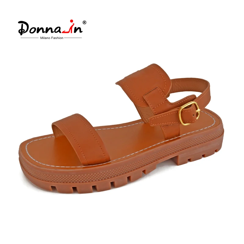 

Donna-in 2022 New Summer Brown Vintage Gladiator Sandals Women Genuine Leather Platform Comfort Female Shoes Top Quality