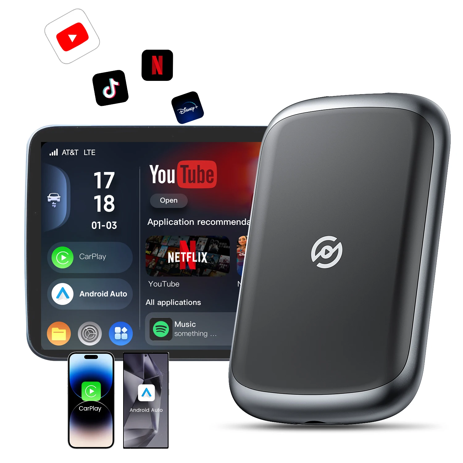 

Беспроводной Адаптер 3-в-1 CarPlay Android Auto Plug & Play Для YouTube Netflix, Новый AI TV Box Dongle 2025 Года Для Автомобиля