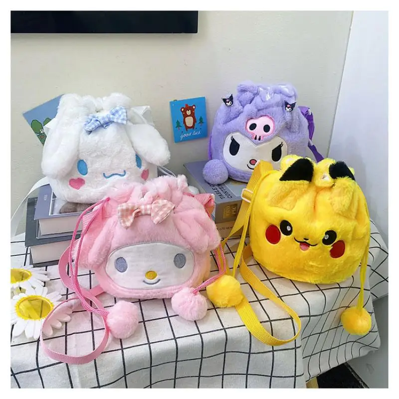 

Kawaii Sanrio Kuromi Cinnamoroll My Melody Anime Cartoon Cute Girl Shoulder Bag Children Crossbody Bag Plush Zero Wallet Handbag
