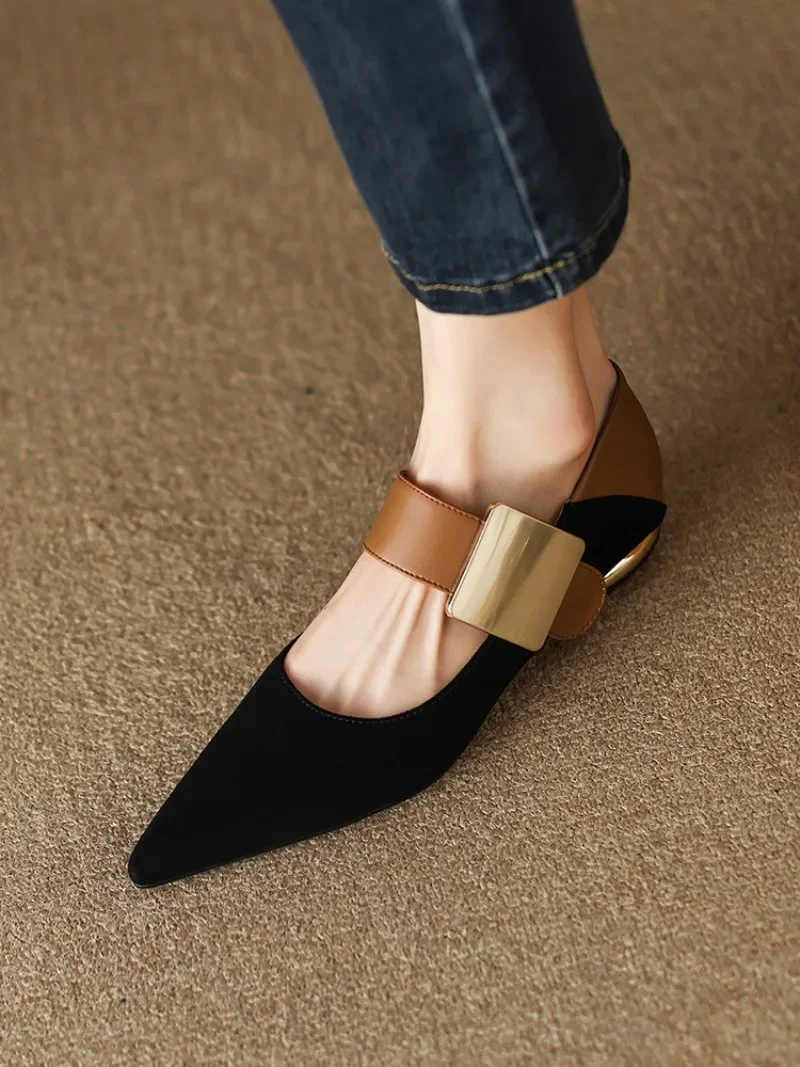 

Женские туфли-лодочки на низком каблуке, коричневые туфли без задника с острым носком, винтажный стиль, французские мюли, осень 2023