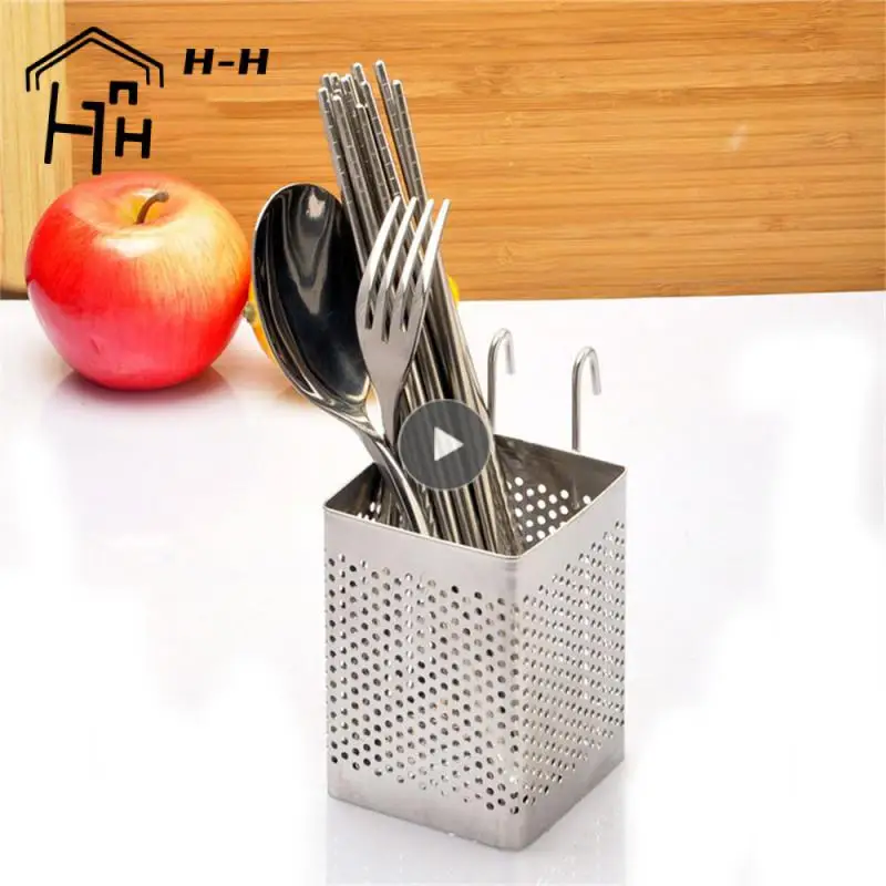

Stainless Steel Cookware Rack Hook Design Chopsticks Fork Spoon Holder Non Rusting Non Fading Kitchen Drainage Rack