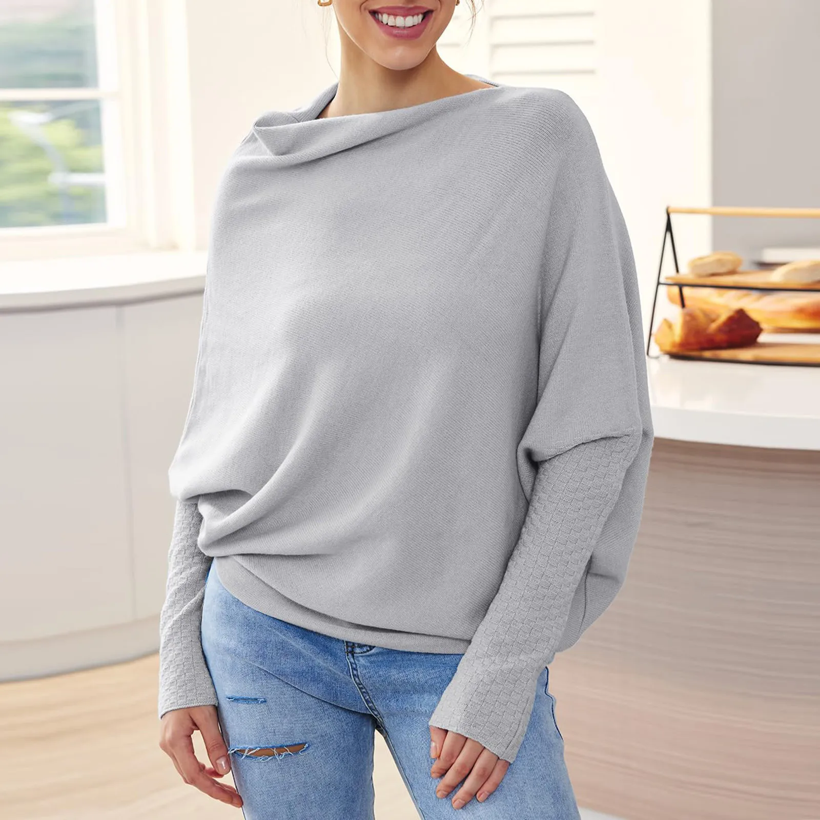 Женский трикотажный Свитер с воротником-лодочкой Свободный Повседневный