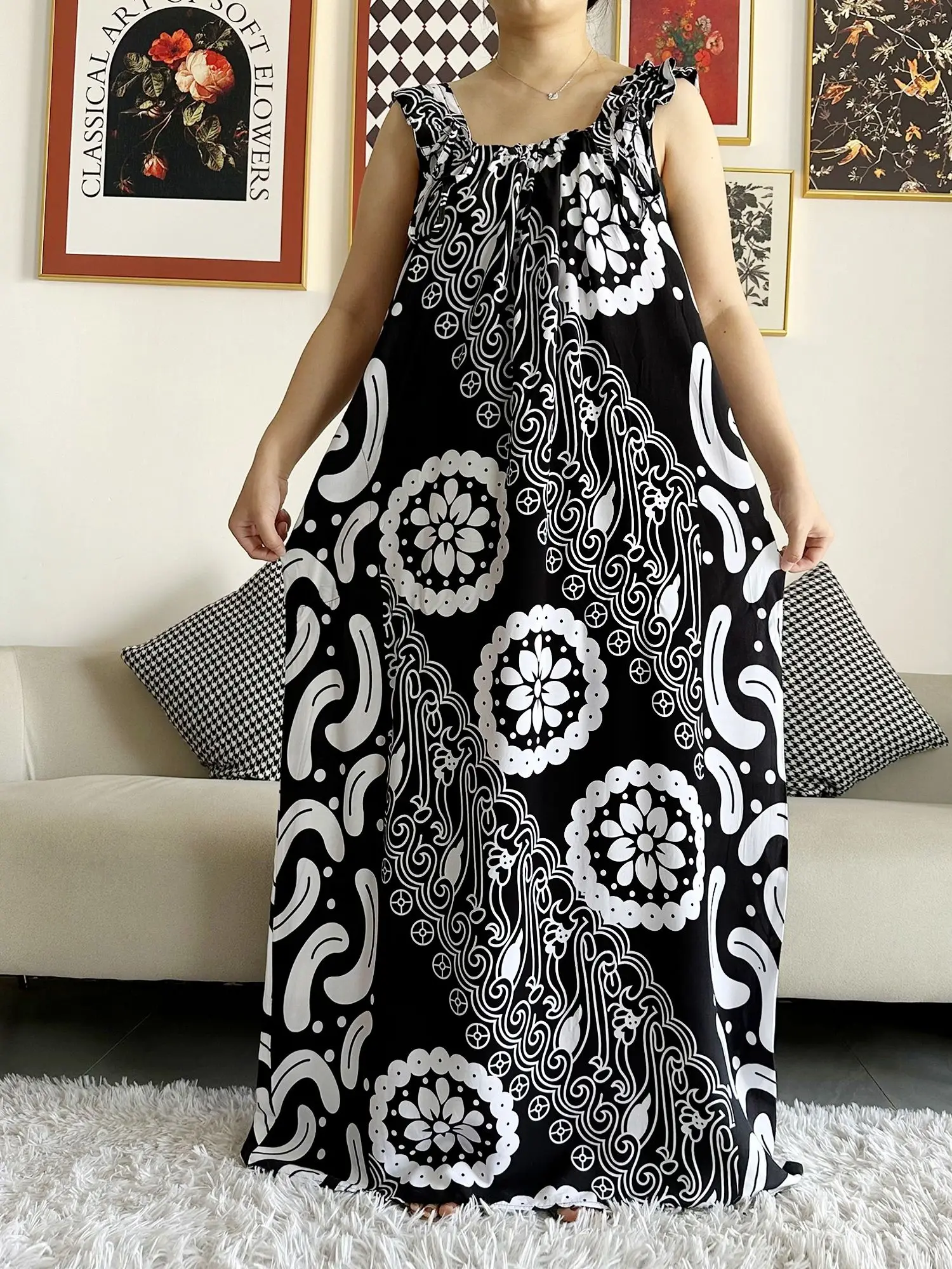 2023 New Women Cotton Summer Sleeveless Dress With Scarfs Under Dress African Dashiki Maxi Lady Robe Loose Kaftan Vestidos