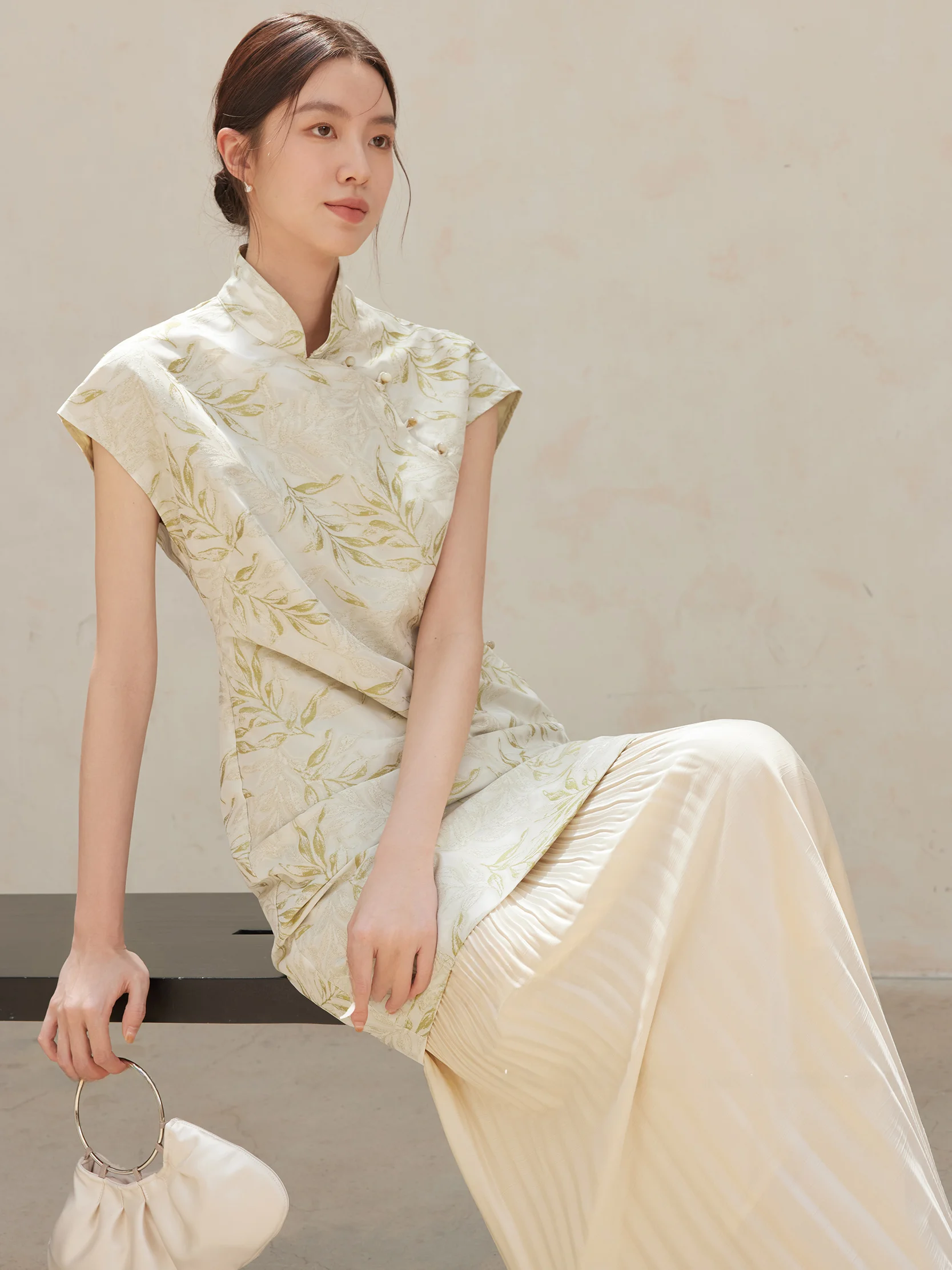 Оригинальное зеленое дизайнерское элегантное Новое китайское короткое платье