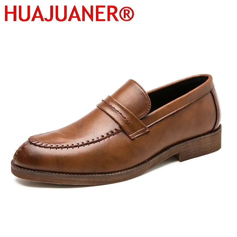 

Fashion Men's Leather Shoes Casual Business Dress Formal Mens Slip on Shoes Classic Oxford Pointed Toe Party Office Loafers Men