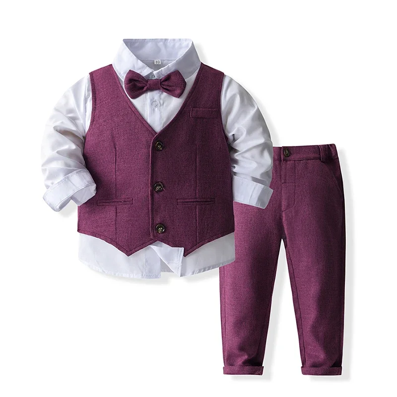 Детский деловой костюм одежда для мальчиков рубашка с длинными рукавами и бантом