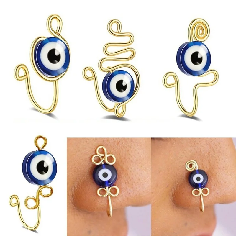 

Nose Cuff Spiral Fake Piercing Nose Ring Evil Eye Copper Ear Hoop Septum Nose Clip Nariz Non-Piercing Ring Stud Nez Jewelry