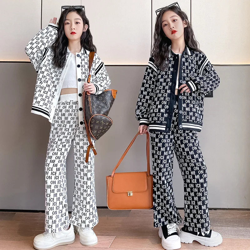

Girls Fashion Clothes Set 2022 New Teenage Kids Casual Sport Suit Coat Loose Pants Fashion Two-Piece Children Tracksuit 5-14Yrs