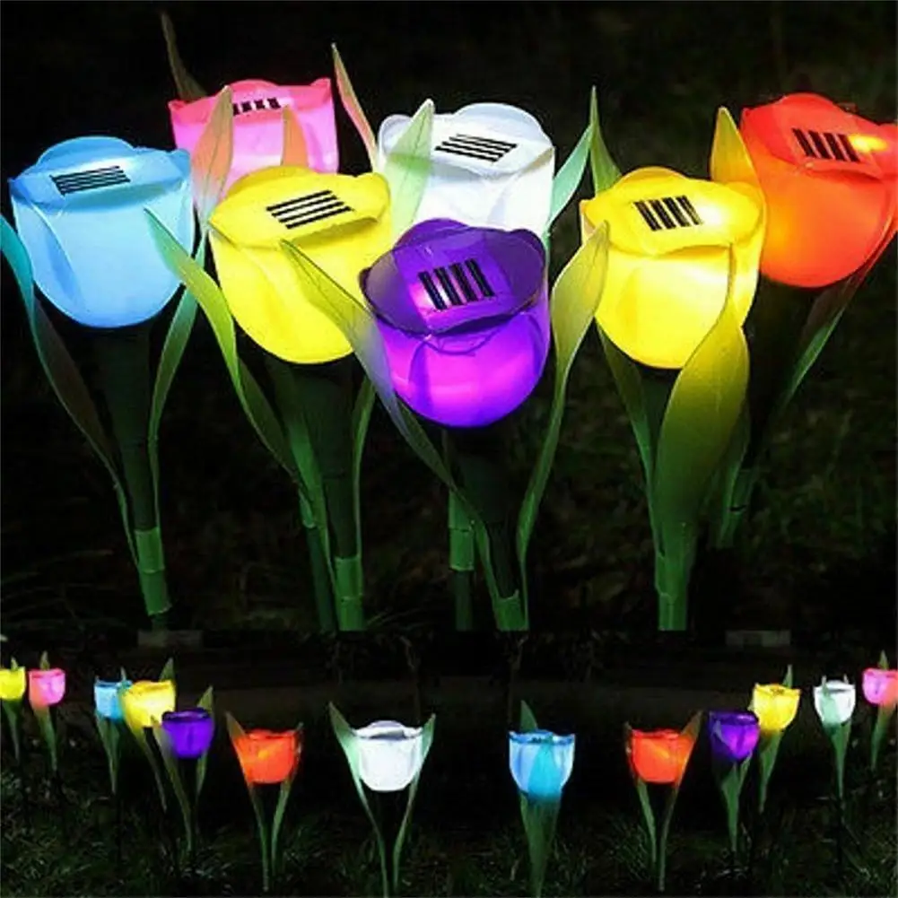 

Уличные светодиодные фонари в виде цветков тюльпанов, водонепроницаемые цветные лампы на солнечной батарее Ip54 для сада, патио, двора, 6 шт.