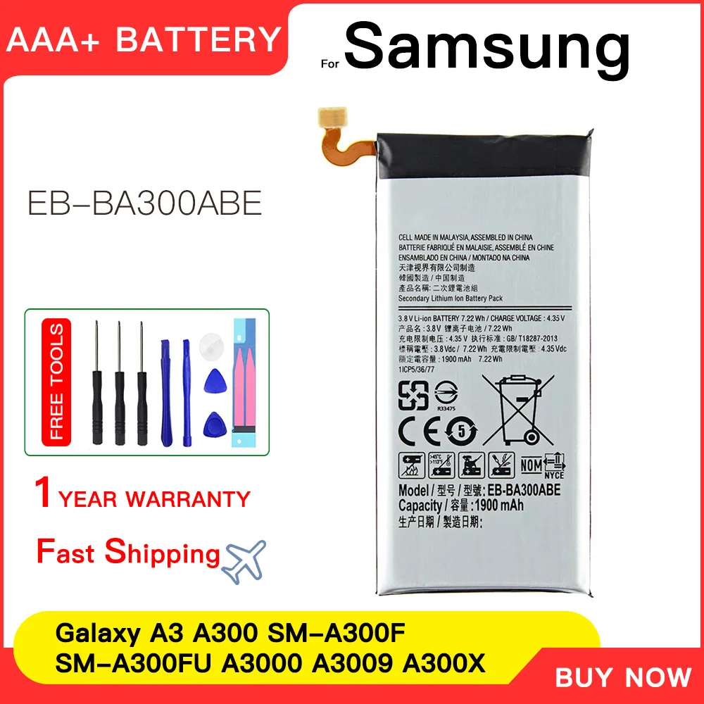 Фото Оригинальный сменный аккумулятор EB-BA300ABE для Samsung Galaxy A3 2015, версия A300 A3000, 4500 мАч, литий-ионный полимерный аккумулятор + инструменты №1