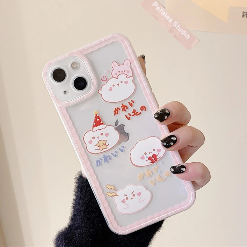 

Cute Cartoon Dumpling Rabbit Japan Clear Phone Case For iPhone 13 11 12 Pro X XR XS Max MINI 7 8Plus Fashion Silicone Soft Cover